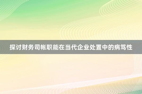 探讨财务司帐职能在当代企业处置中的病笃性